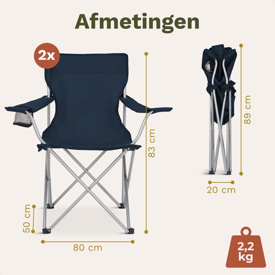 TRVLMORE Chaises de camping - pliables - 2-Pack - Capacité de charge 120KG - Sac de transport inclus - Chaise pliante - Chaise de pêche - Chaise de camping - Chaise pliante - Bleu