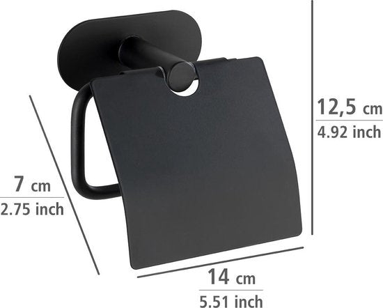 Porte-rouleau de papier toilette WENKO Turbo-Loc® avec clapet Orea, acier inoxydable noir mat - Porte-rouleau de papier toilette - Fixation sans perçage - Autocollant - Garantie 10 ans