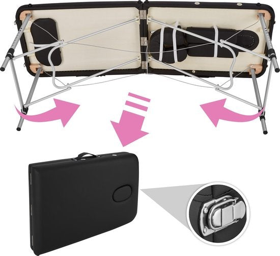 tectake® - table de massage en aluminium 2 zones, table de massage avec matelas de 4cm, table de massage pliante, table de massage en aluminium réglable en hauteur, table de massage portable avec accessoires, appui-tête en aluminium, accoudoir et sac de t
