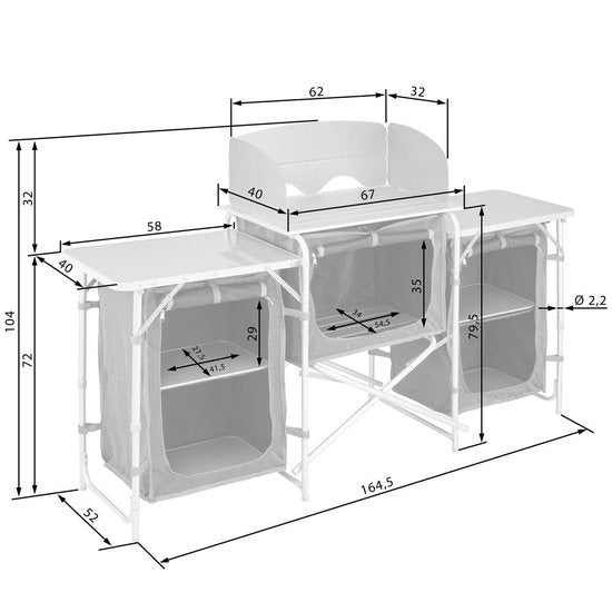 Tectake - cuisine de camping dim. 172 x 52 x 104cm noir - 403344