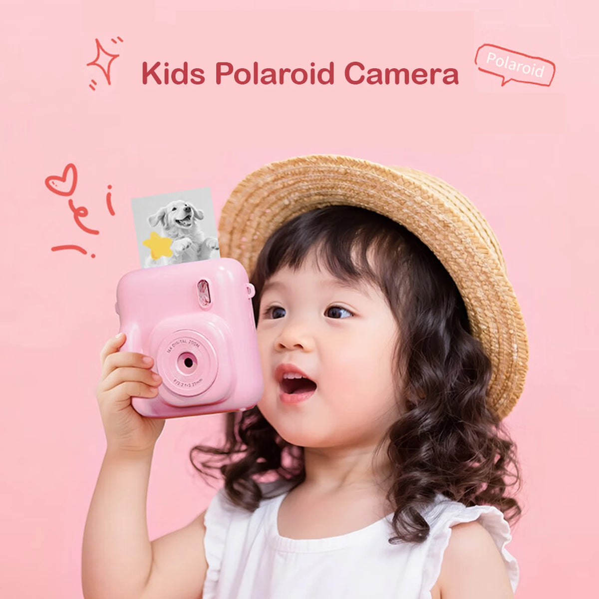 Appareil photo instantané Songdian pour enfants - Impression immédiate - Rose