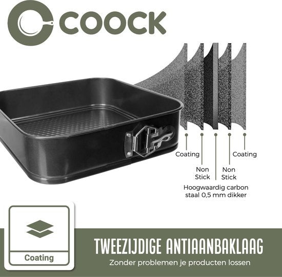 COOCK 3-Piece Baking Tray Set Square- Springform - Cake Tray Rectangle with Non-stick Coating - 24 to 28 Cm Diameter -Cake Pan Incl. Dough Scraper & E-Book