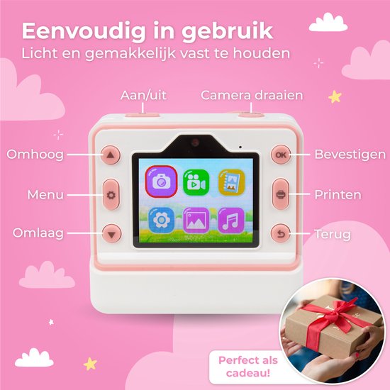 Nuvance - Caméra pour enfants - Caméra jouet pour enfants - avec carte SD de 32 Go - Photo et vidéo - Imprimante photo - Caméra numérique pour enfants - Caméras pour enfants - Rose