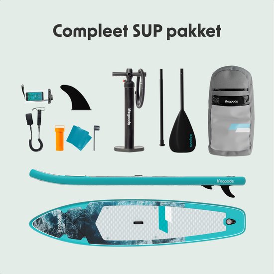LifeGoods SUP Board Touring - Capacité de charge 165 KG - 365 x 76 cm - Gonflable - Pack Sup complet - Bleu foncé