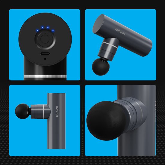 Auronic Massage Gun - Appareil de massage - Professionnel - 4 accessoires et étui - Pistolet de massage - Corps entier - Gris