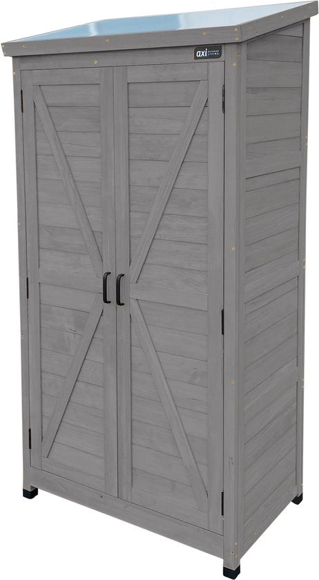 Armoire de rangement en bois AXI Hugo, gris chaud - Armoire de jardin avec toit galvanisé - 3 étagères et un fond - Bois certifié FSC - Fermeture magnétique - 85 x 52 x 174 cm