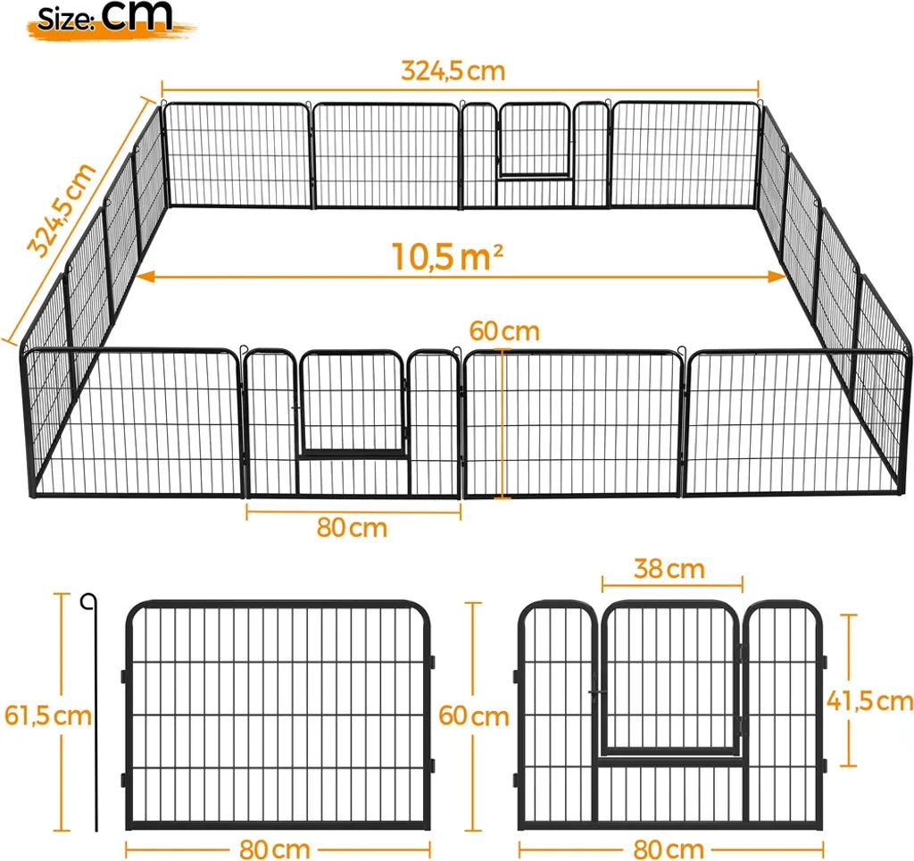 Yaheetech Parc à chiots - 16 pièces - 60 cm - avec 2 portes - noir
