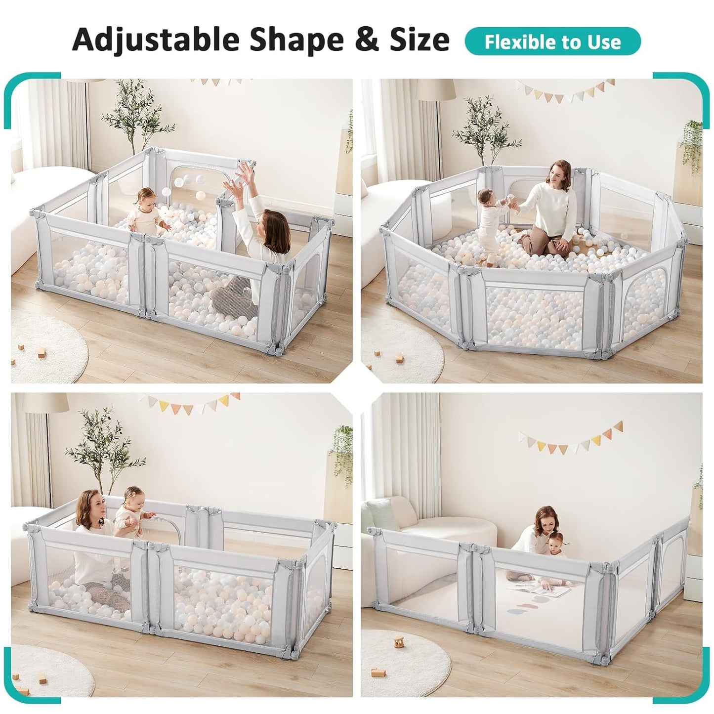 Dora Dotey Babybox Gris clair - 8 panneaux - 200 x 180 x 69 cm - Pliable