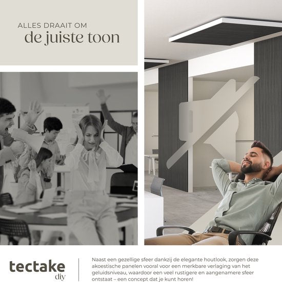 Panneaux acoustiques tectake® - Lot de 2 - Panneau mural acoustique - 60 x 120 cm - 1,44 m² - Panneaux muraux aux dimensions personnalisables - Panneau à lattes en MDF et placage de bois - Isolation acoustique - Décoration murale élégante - Montage facile