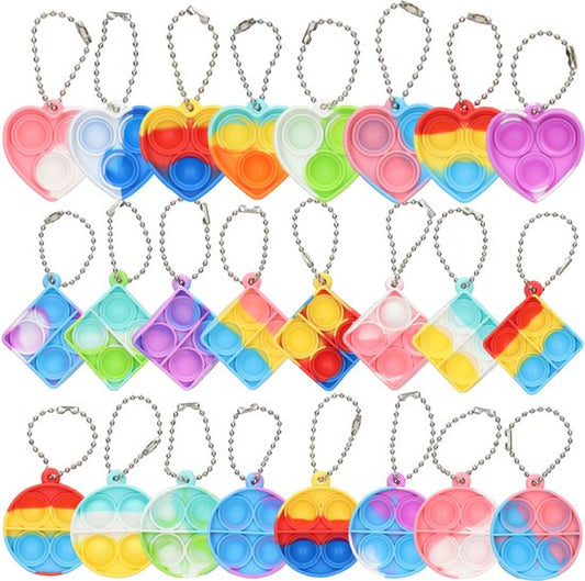 Partizzle 24x Pop It Fidget Toys Keychains Pack - Popit Handout Gifts Heart - Grabbelton Treat Gifts - For Kids