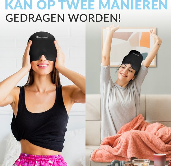 PurelyGoods® Masque contre la migraine 600gr. - Masque contre la migraine - Hot/Coldpack - Icepack - Thérapie par la chaleur et le froid - Sac de congélation inclus - Noir