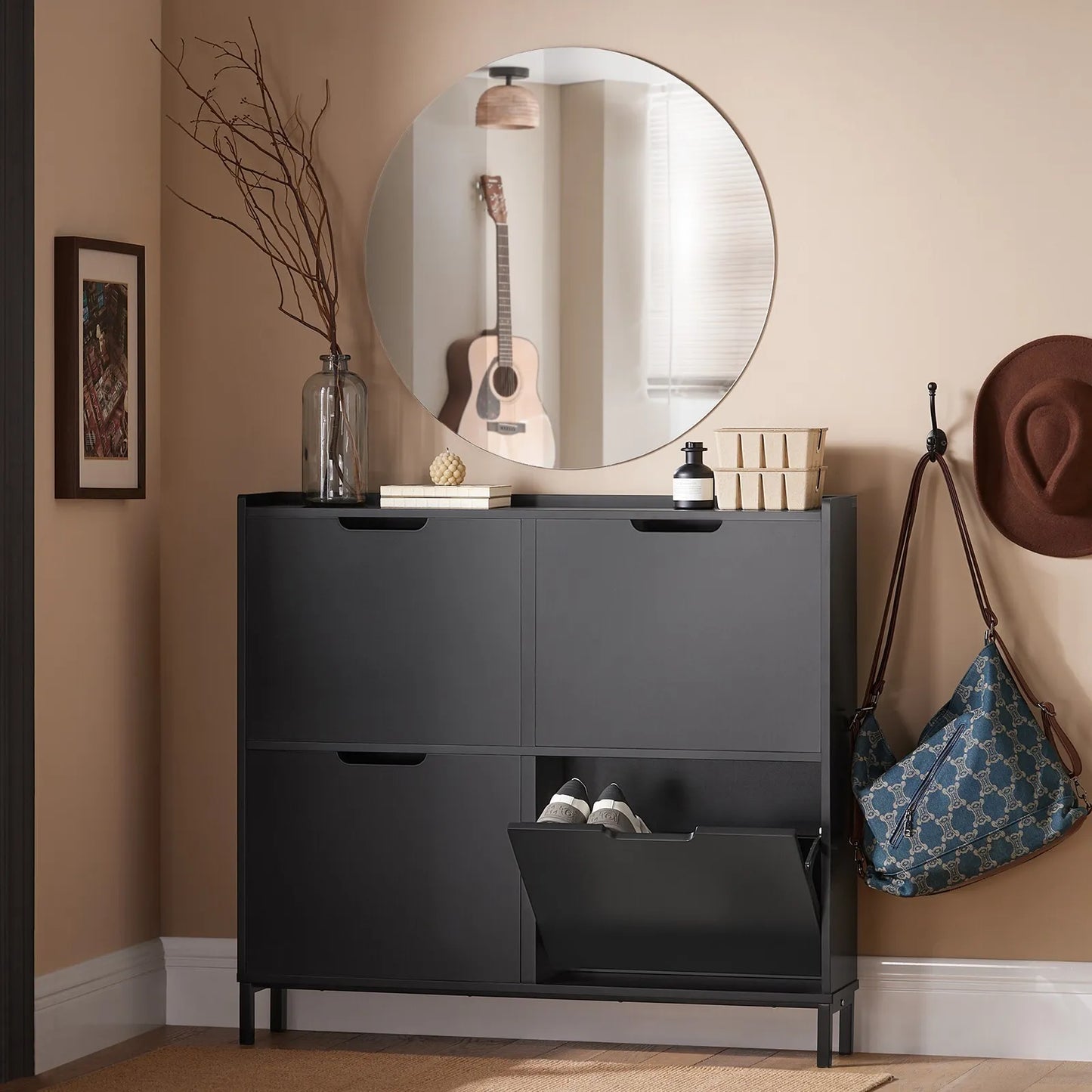 SoBuy 4 étagères à chaussures pliantes et inclinables Armoire à chaussures Dressoir à chaussures FSR100-SCH