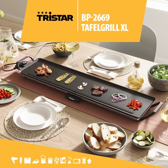 Plaque de cuisson Tristar - BP-2669 - 1 800 W - Gourmet, plaque de grill XL 90 x 23 cm - 8 à 10 personnes