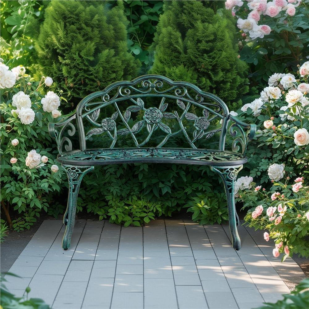 Banc de jardin vintage Yaheetech 99,5 x 57 x 78,5 cm - Vert - 2 places - Métal - 227 kg