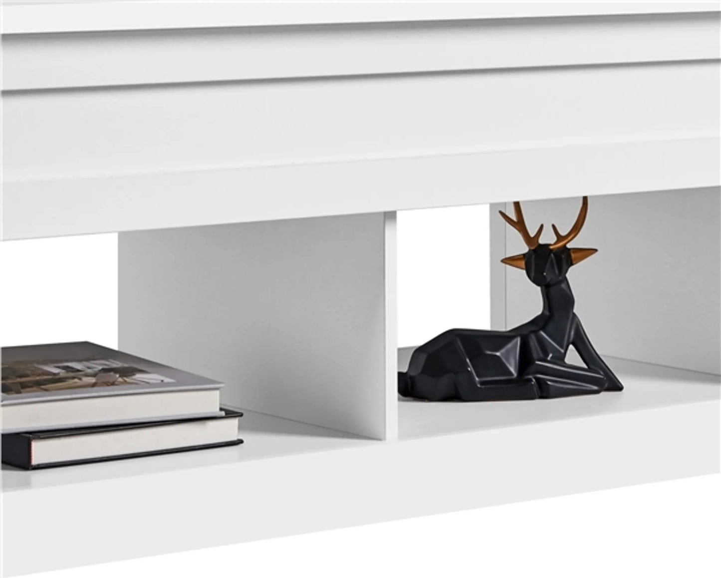 Yaheetech Table basse à plateau relevable - avec rangement caché et deux étagères ouvertes et mécanisme à ressort - pour salon et petits espaces - Mdf blanc et métal - 104.5 x 49.5 x 49-61.5 cm
