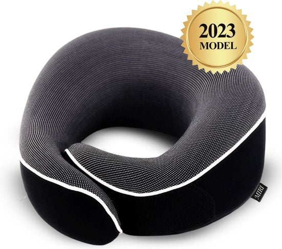 MiRi Neck Pillow -【Luxe】Travel Pillow - Soutien de la nuque - Mousse à mémoire de forme - Noir - Ergonomique - Avion/Voiture/Bureau à domicile