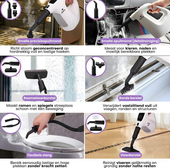 Nettoyeur vapeur 2-en-1 Hendriqs® 1500 W, 105 °C, pour sols et vitres - Serpillière électrique - Serpillière à vapeur - Nettoyeur vapeur à main - Steam Cleaner - Pour la cuisine, la salle de bains et le barbecue