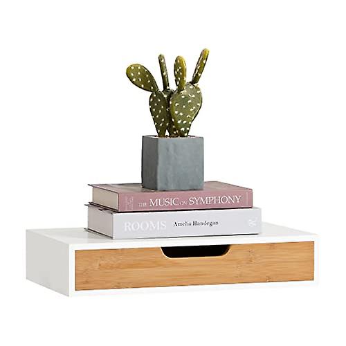 SoBuy Etagère flottante - Etagère murale - Bambou - Blanc - L40xL24.5xH8cm
