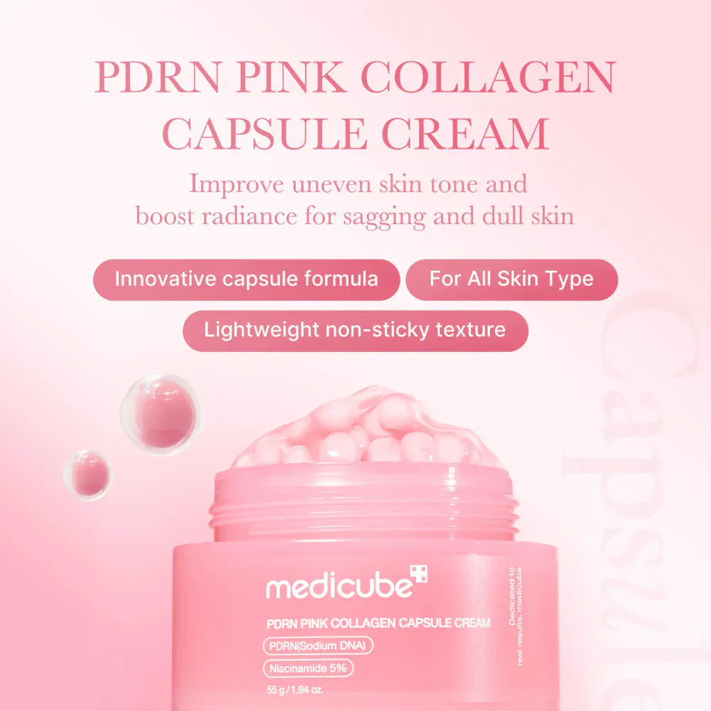 Medicube PDRN Pink Collagen Capsule Cream 55 g - Crème pour le visage au PDRN, au collagène, à la niacinamide et à l'acide hyaluronique - Hydratante et raffermissante