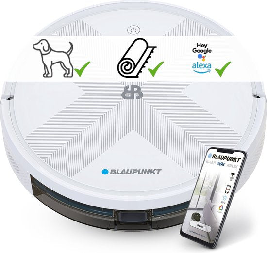 Blaupunkt Robot Aspirateur Bluebot XVAC - Avec station de recharge - Navigation intelligente - Fonction balayage possible - Blanc