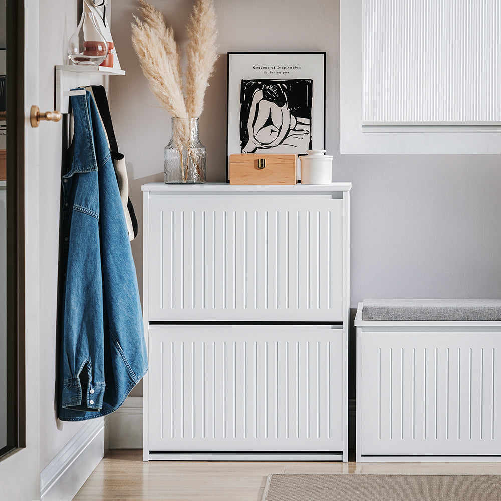 SoBuy Armoire à chaussures FSR165-K-W - 2 abattants - 26 x 61 x 81 cm - Blanc