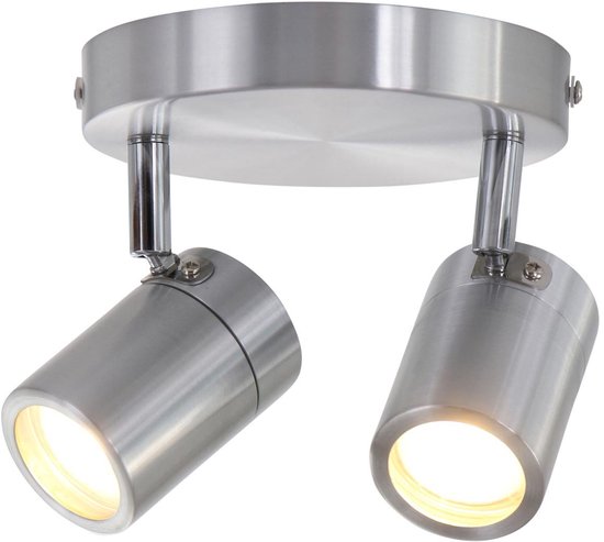 Spot à 2 faisceaux Upround 2487ST couleur acier - Orientable et inclinable - Design moderne - Ampoules incluses - Mexlite - Convient à un usage intérieur, IP44, profondeur max. 15 cm
