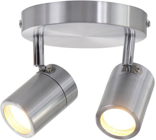 Spot à 2 faisceaux Upround 2487ST couleur acier - Orientable et inclinable - Design moderne - Ampoules incluses - Mexlite - Convient à un usage intérieur, IP44, profondeur max. 15 cm