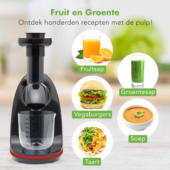 KitchenBrothers Slowjuicer - Extracteur de jus - Presse légumes et fruits - 700ml - Avec récipient à pulpe - Extracteur de jus - Cadeau de fête des mères - Rouge