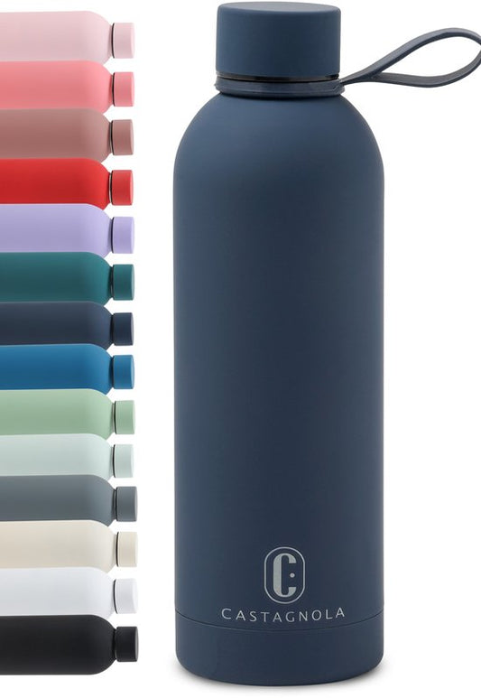 Bouteille d'eau Castagnola - Bouteille à boire en acier inoxydable 500 ML - Thermos en acier - Bouteilles à boire pour adultes - Double paroi - Bleu foncé