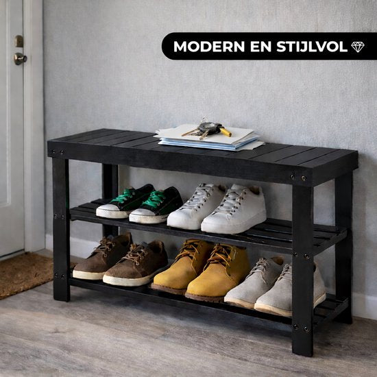 Bayt Rangement des chaussures - Armoire à chaussures - Banc à chaussures - Bois - Noir - 28 x 45 x 70 cm