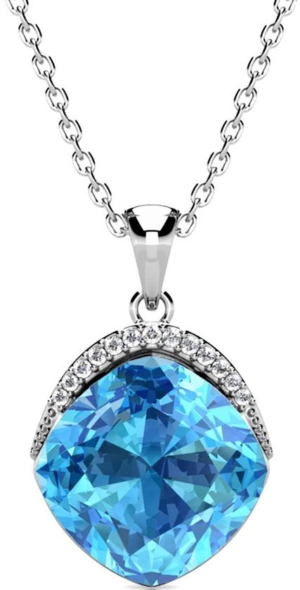 Yolora Collier femme avec pendentif - Cristal Kalpa Camaka - Argent/Bleu clair - Plaqué or blanc 18K - Collier - Collier femme - Argent - Bijoux - Coffret cadeau - Coffret cadeau de luxe - Coffret cadeau exclusif - Bel emballage cadeau