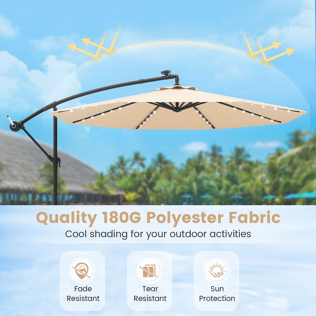 Parasol de terrasse Coast avec éclairage LED à énergie solaire - bras réglable - beige - Ø 350 cm
