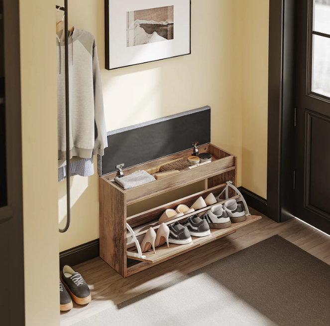 Banc à chaussures SoBuy 75 x 24 x 53 cm - Marron - Avec 2 étagères coulissantes et un siège