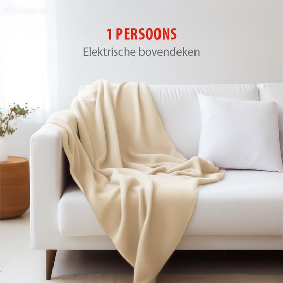 Couverture chauffante électrique Alpina 130 x 180 cm - Couverture chauffante électrique pour une personne avec minuterie 1-9 h - Couverture douillette à 10 réglages - Couverture lavable - Flanelle - Beige