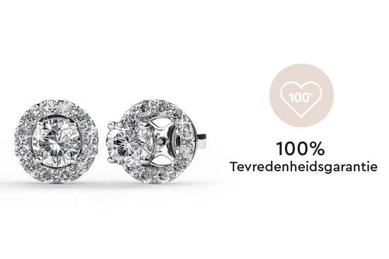 Yolora Boucles d'oreilles pour dames avec cristaux ronds Kalpa Camaka - couleur argent - plaqué or blanc 18K - Clous d'oreilles - Cadeau de fête des mères