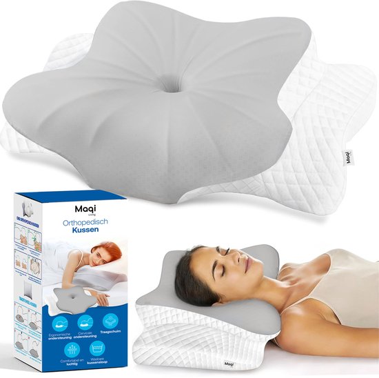 Maqi Living® Oreiller en mousse à mémoire de forme pour les douleurs cervicales – Oreiller orthopédique et ergonomique - Convient aux personnes dormant sur le dos, sur le côté ou sur le ventre - Mousse à mémoire de forme - Blanc
