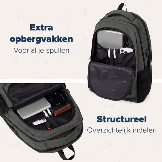 TRVLMORE Sac à dos - 36L - 17 inch - Sac à dos pour ordinateur portable - Sac d'école - Homme et femme - Sacoche pour ordinateur portable - Splashproof Gris Vert