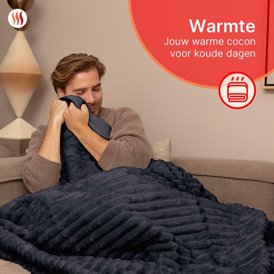 Seranova Couverture électrique XXL - Fils chauffants supplémentaires - Modèle rayé - 180x160 cm - Couverture chauffante pour 2 personnes - Polaire double face - Gris
