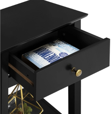 Table de chevet Yaheetech - Noire - 40 x 30 x 61 cm - Avec tiroir et étagère - Design scandinave