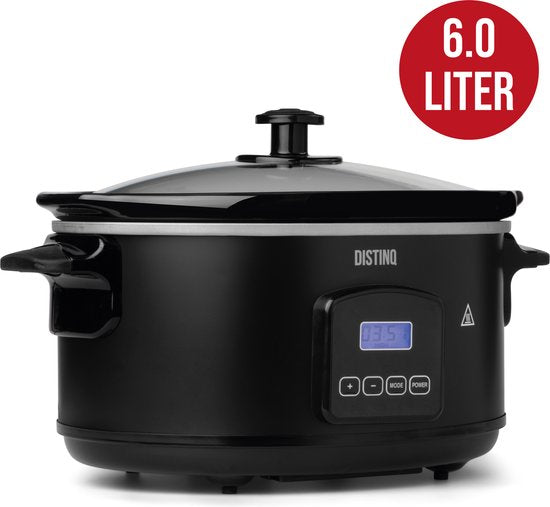 Mijoteuse numérique DistinQ 6 litres avec minuterie - Cuve intérieure en céramique - Fonction minuterie - Fonction maintien au chaud