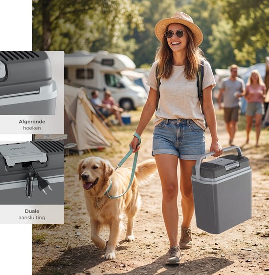 Glacière tectake® - Électrique - 24 litres - Poignée - Glacière pour voiture - Boîte isotherme - Chargeur 12 V et 230 V - Réfrigérateur de camping - Refroidissement et chauffage