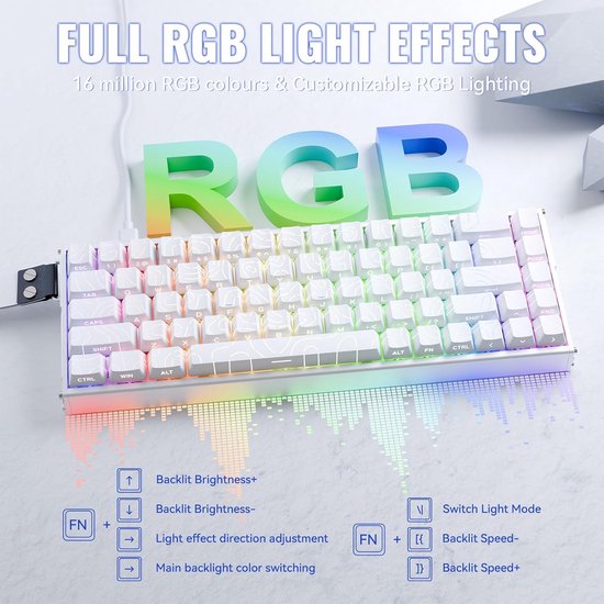 ATTACK SHARK X68MAX HE - Clavier gaming filaire à commutateurs magnétiques - Aluminium CNC - 68 touches - RGB - Touches en PBT imprimées sur le côté - Cordon décoratif - 8 kHz - Temps de réponse de 0,005 mm - Temps de réponse de 0,08 ms - Contour blanc