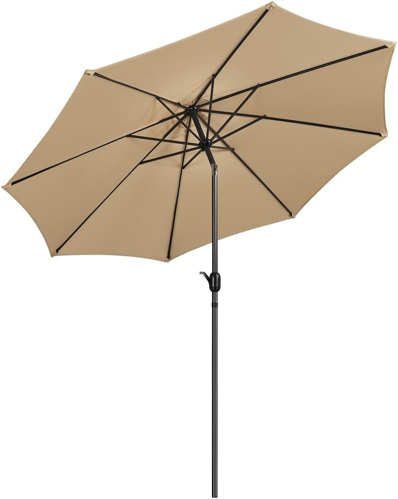Parasol de jardin de 300 cm avec 8 baleines, manivelle et ouverture d'aération, couleur kaki