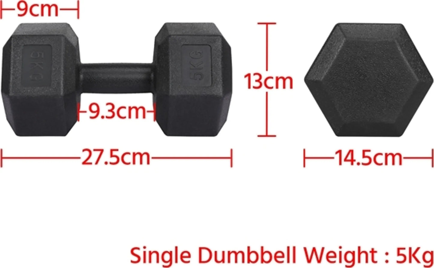 Yaheetech Jeu d'haltères de 2 x 5 kg - Tête hexagonale, conception antiroulis et revêtement en plastique - Pour la musculation et la gym à domicile - Plastique noir et béton - 28.5 x 15 x 13 cm