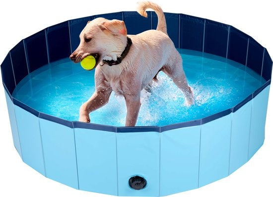 Piscine pour chien - 120 x 30 CM - races de chiens moyennes - Baignoire pour chien pliable - fond antidérapant - avec valve de vidange - bleu