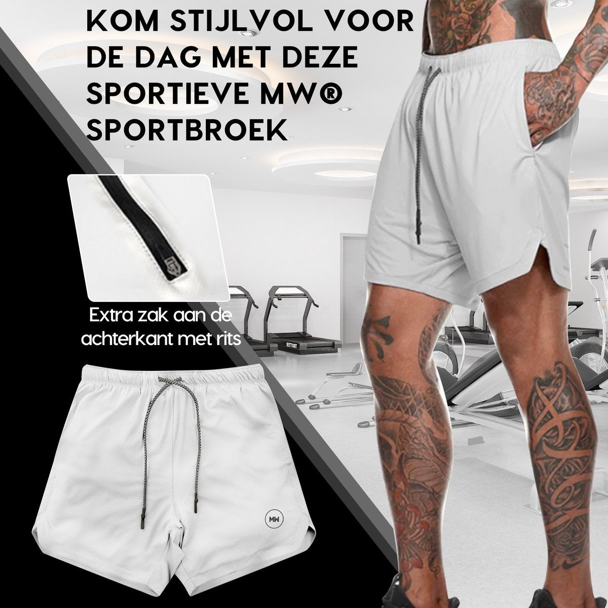 MW® - Pantalon de sport pour homme - Pantalon de fitness - Vêtements de sport - Short 2 en 1 - Pantalon de course à pied (Gris - S)