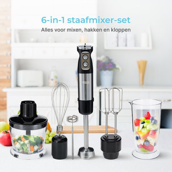 Goodforce 7 piece Hand blender set - Includes Chopper, whisk, milk moussether, beater & Measuring cup - powerful & dishwasher safe - 12 speeds + turbo function - 1000W - PFAS-free