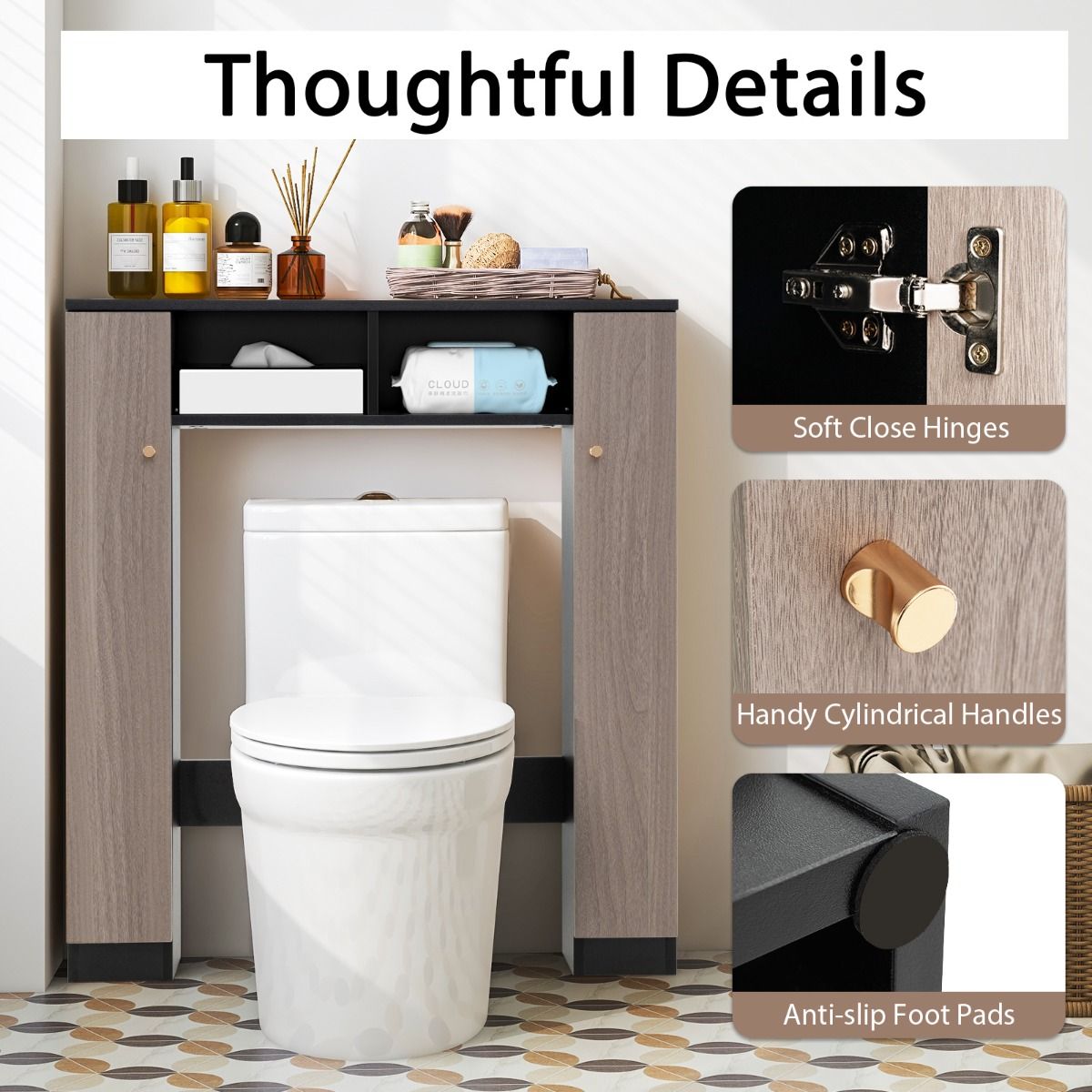 Armoire de salle de bains Coast à installer au-dessus des toilettes - double porte - étagères réglables - noir