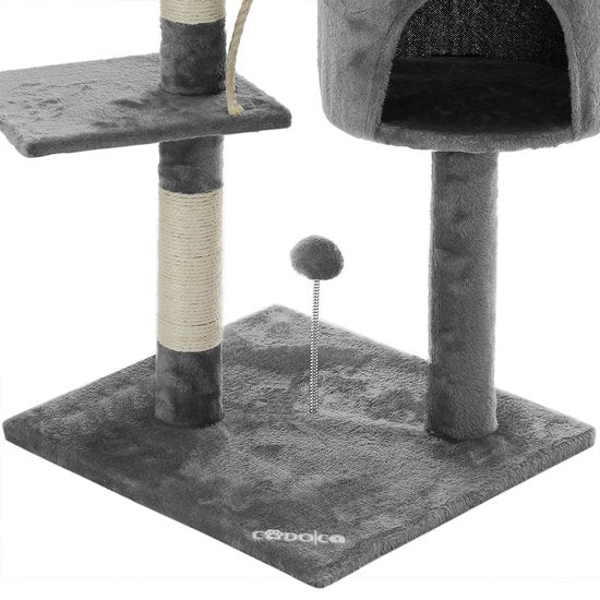 Arbre à chat Cadoca avec 3 zones d'observation, 1 grotte, 2 balles de jeu et une corde.