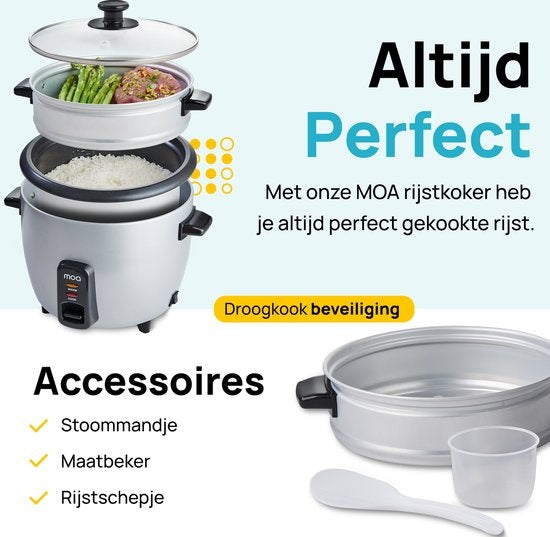 MOA Cuiseur de riz avec cuiseur vapeur 1.5 litres - acier inoxydable - RC18S